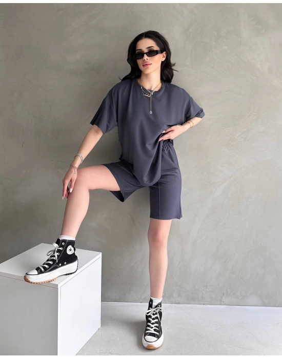 Füme Modal Oval Kesim Kısa Kollu Tişört