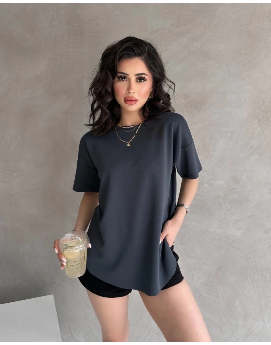 Füme Modal Oval Kesim Kısa Kollu Tişört