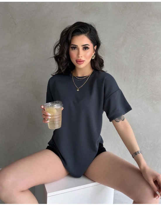 Füme Modal Oval Kesim Kısa Kollu Tişört