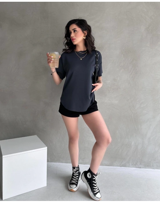 Füme Modal Oval Kesim Kısa Kollu Tişört