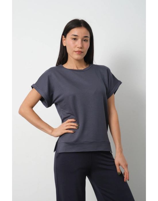 Füme Yarasa Kol Yırtmaç Detaylı Oys Model Tişört