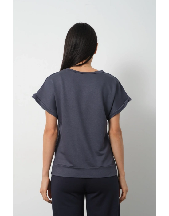 Füme Yarasa Kol Yırtmaç Detaylı Oys Model Tişört