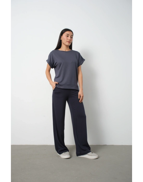 Füme Yarasa Kol Yırtmaç Detaylı Oys Model Tişört