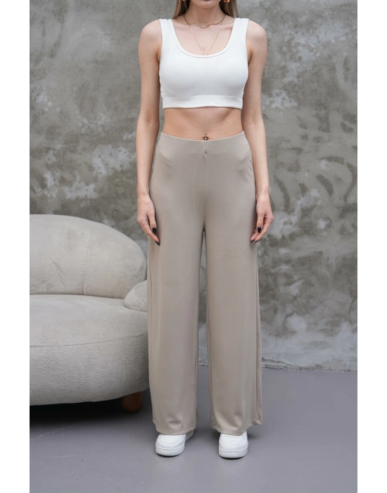 Bej Zara Bel Kadın Bol Paça Pantolon