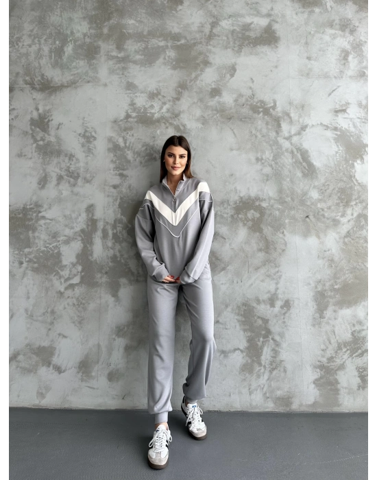 Gri Garnili Modal Yarım Fermuarlı Takım