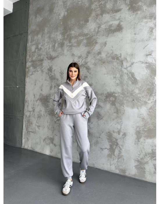 Gri Garnili Modal Yarım Fermuarlı Takım