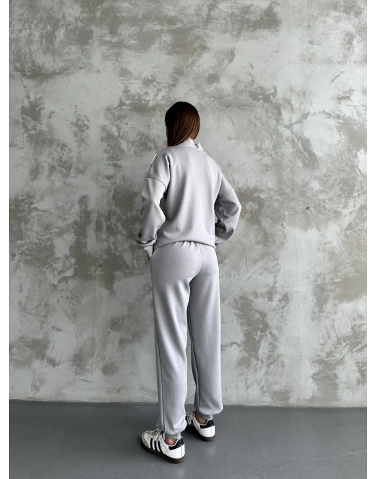 Gri Garnili Modal Yarım Fermuarlı Takım