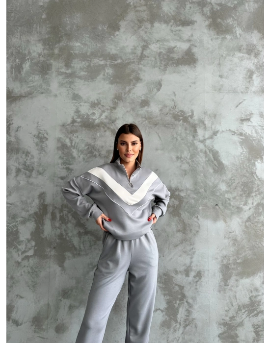 Gri Garnili Modal Yarım Fermuarlı Takım