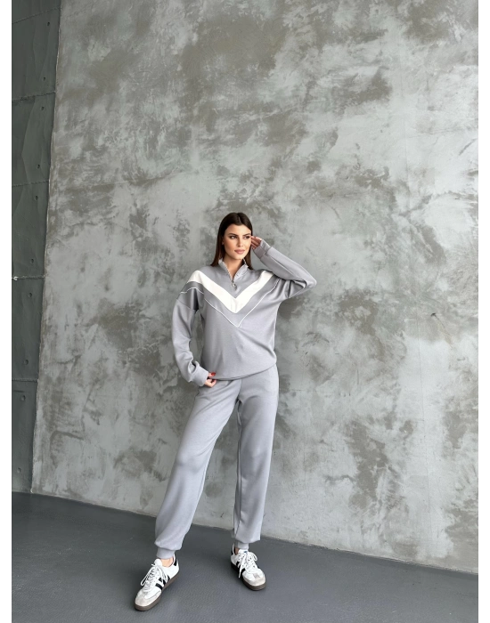 Gri Garnili Modal Yarım Fermuarlı Takım