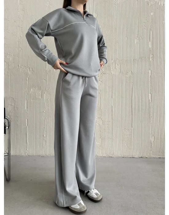 Gri Modal Ara Biyeli Yarım Fermuarlı Takım