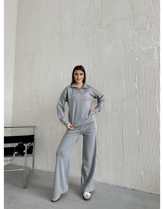 Gri Modal Ara Biyeli Yarım Fermuarlı Takım