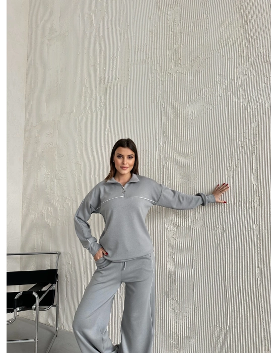Gri Modal Ara Biyeli Yarım Fermuarlı Takım