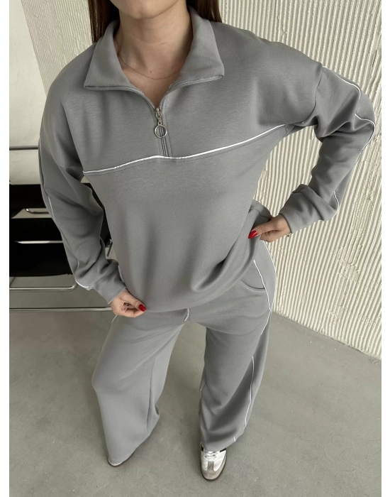 Gri Modal Ara Biyeli Yarım Fermuarlı Takım