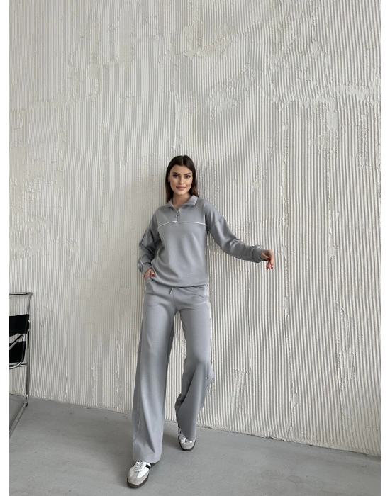 Gri Modal Ara Biyeli Yarım Fermuarlı Takım