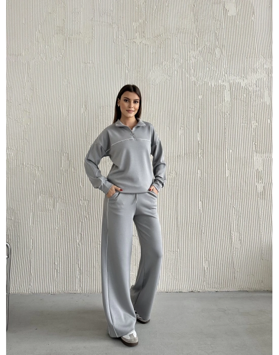 Gri Modal Ara Biyeli Yarım Fermuarlı Takım