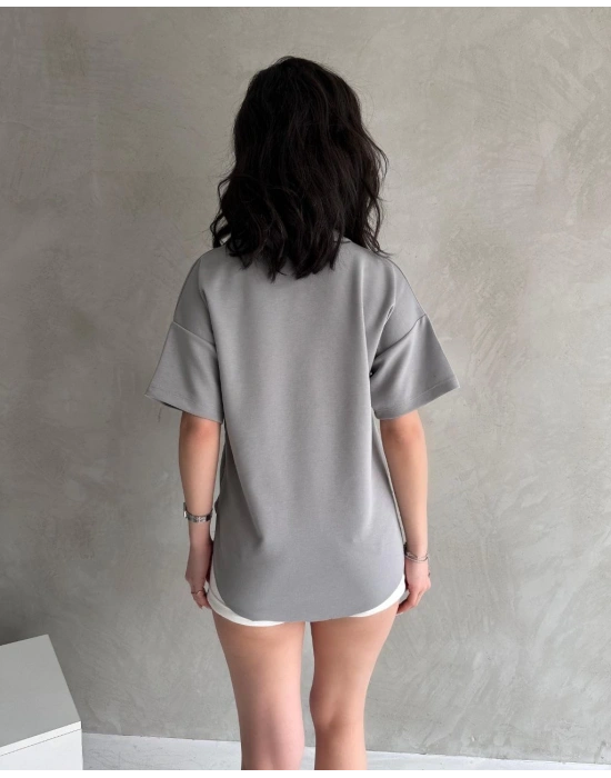 Gri Modal Oval Kesim Kısa Kollu Tişört