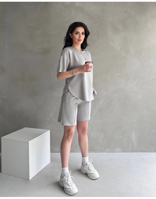 Gri Modal Oval Kesim Kısa Kollu Tişört