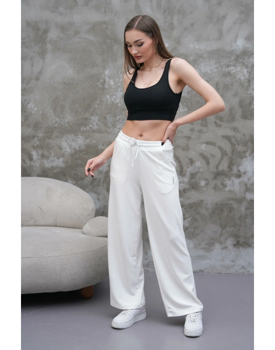 Beyaz Oys Modal Bol Paça Eşofman