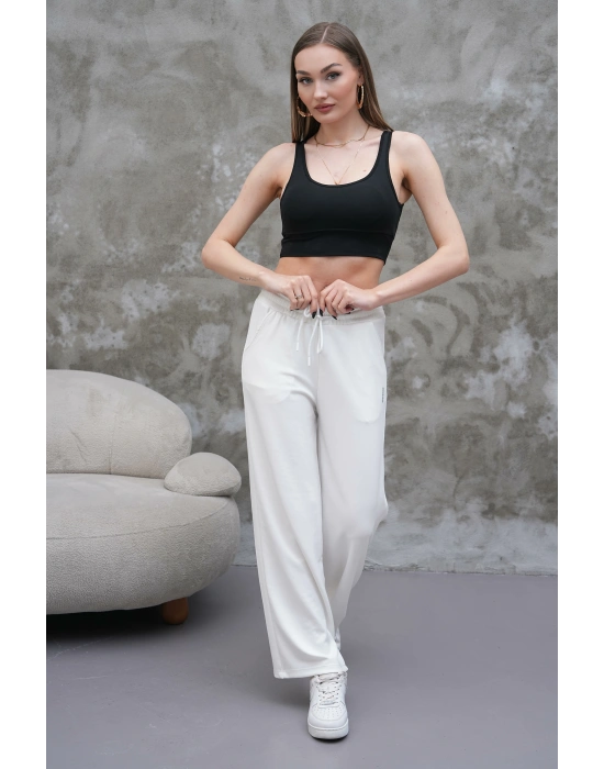 Beyaz Oys Modal Bol Paça Eşofman