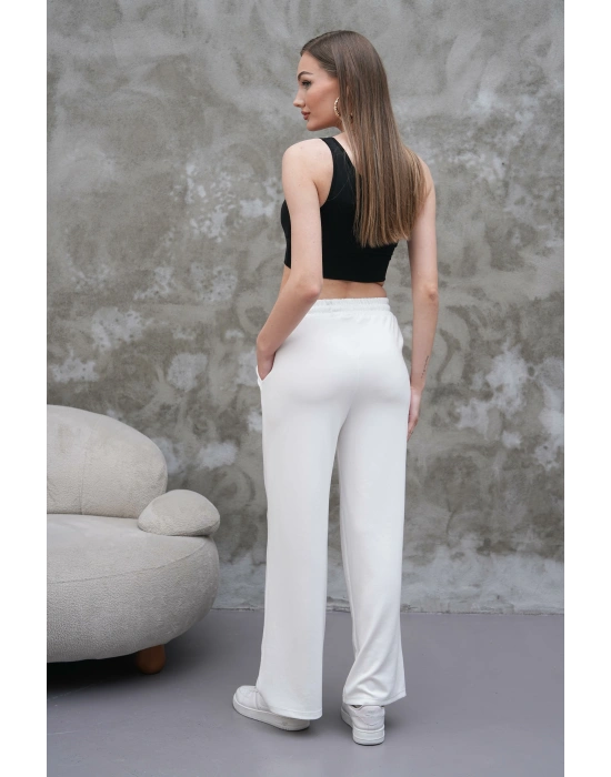 Beyaz Oys Modal Bol Paça Eşofman