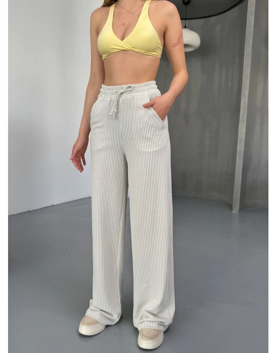 Gri Su Yolu Çizgili Kumaş Pantolon