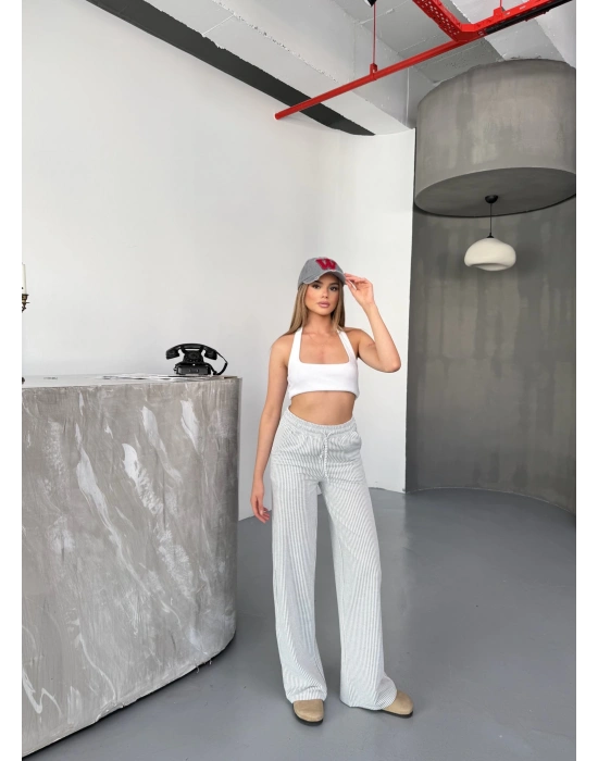 Gri Su Yolu Çizgili Kumaş Pantolon