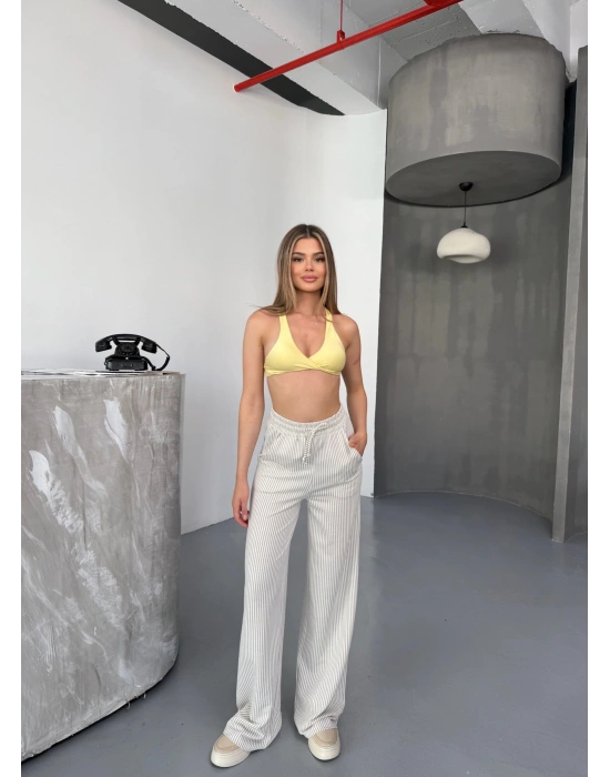 Gri Su Yolu Çizgili Kumaş Pantolon