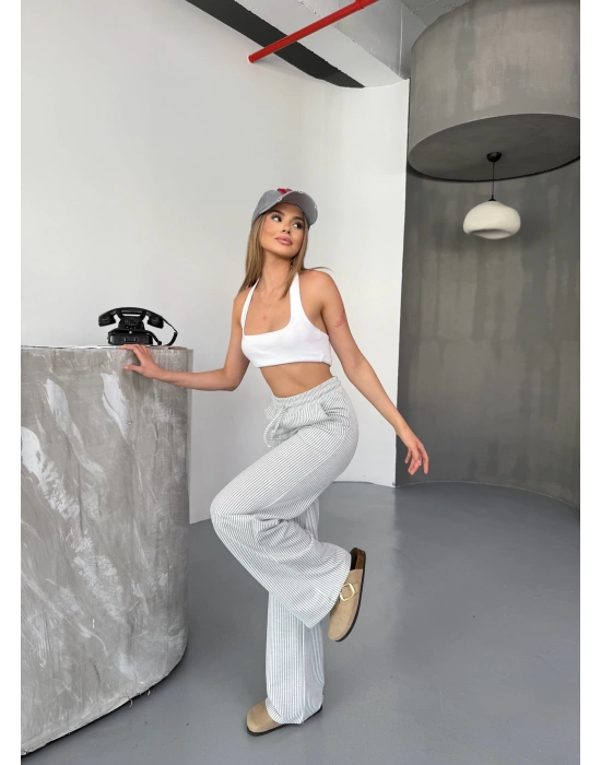 Gri Su Yolu Çizgili Kumaş Pantolon