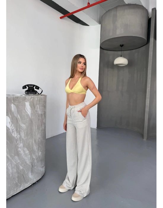 Gri Su Yolu Çizgili Kumaş Pantolon