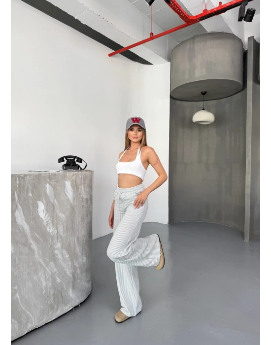 Gri Su Yolu Çizgili Kumaş Pantolon