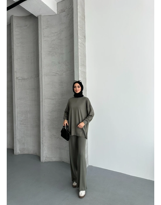 Haki Çımalı Modal Tesettür Alt Üst Takım