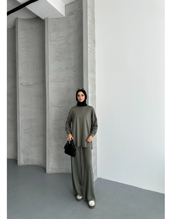 Haki Çımalı Modal Tesettür Alt Üst Takım