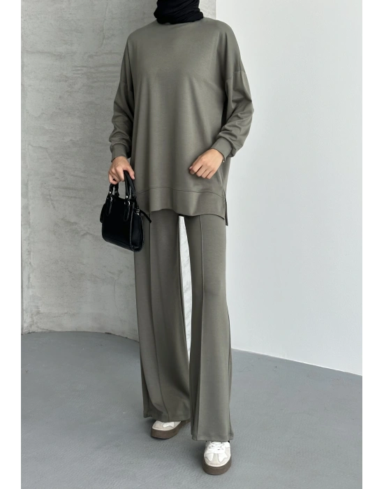 Haki Çımalı Modal Tesettür Alt Üst Takım