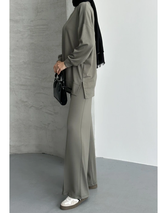 Haki Çımalı Modal Tesettür Alt Üst Takım