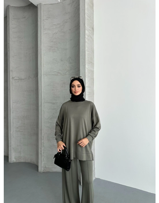 Haki Çımalı Modal Tesettür Alt Üst Takım
