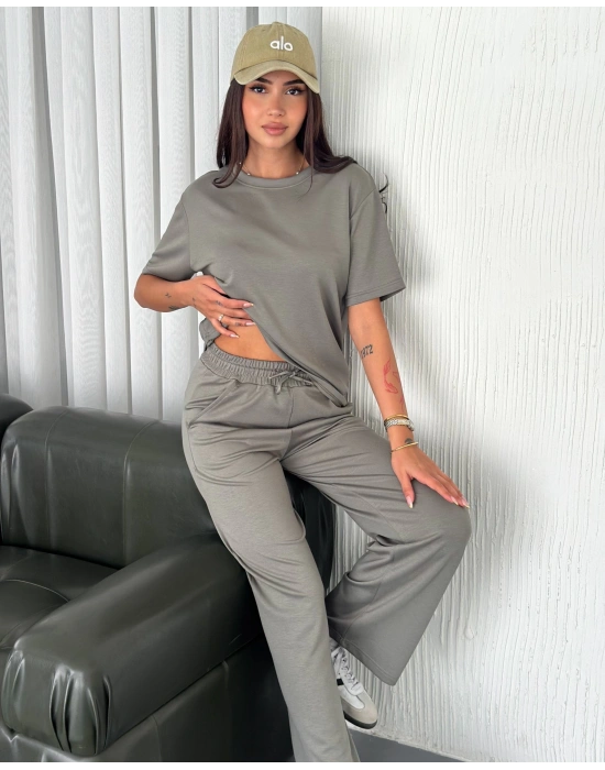 Haki Kadın Modal Bisiklet Yaka Alt Üst Takım