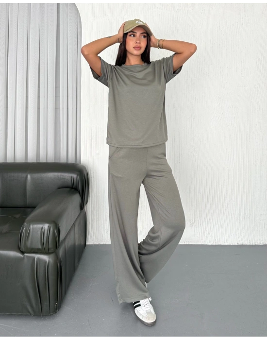 Haki Kadın Modal Bisiklet Yaka Alt Üst Takım