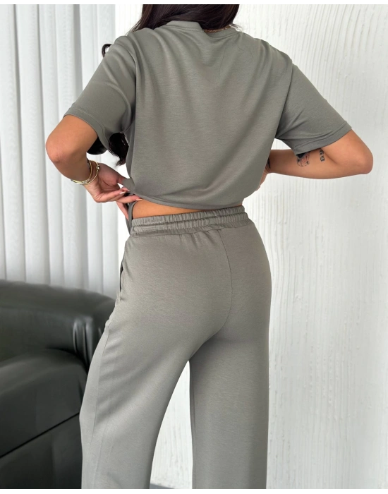 Haki Kadın Modal Bisiklet Yaka Alt Üst Takım