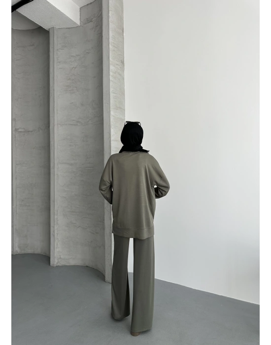 Haki Modal Çımalı Kadın Uzun Alt Üst Takım