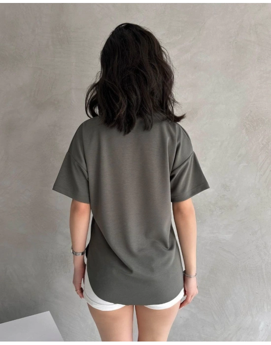 Haki Modal Oval Kesim Kısa Kollu Tişört