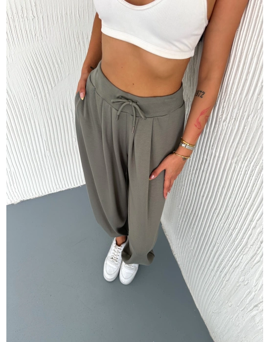 Haki Modal Pileli Şalvar