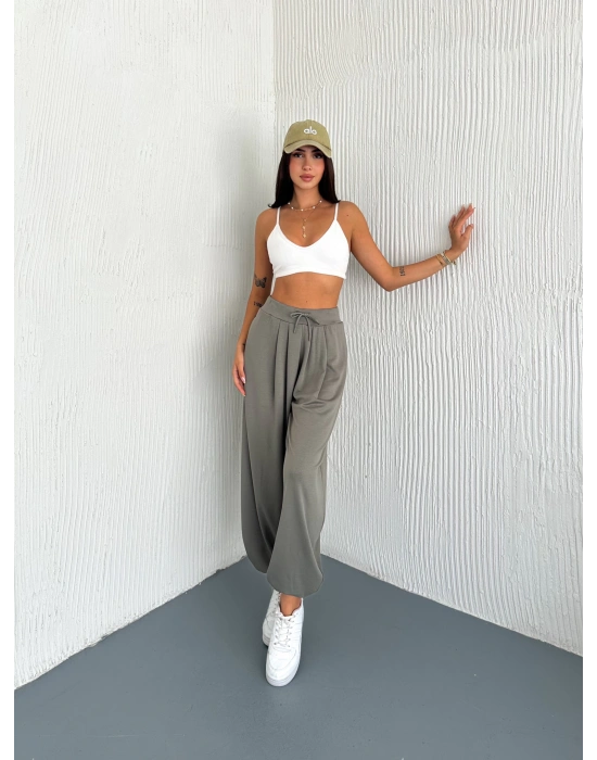 Haki Modal Pileli Şalvar