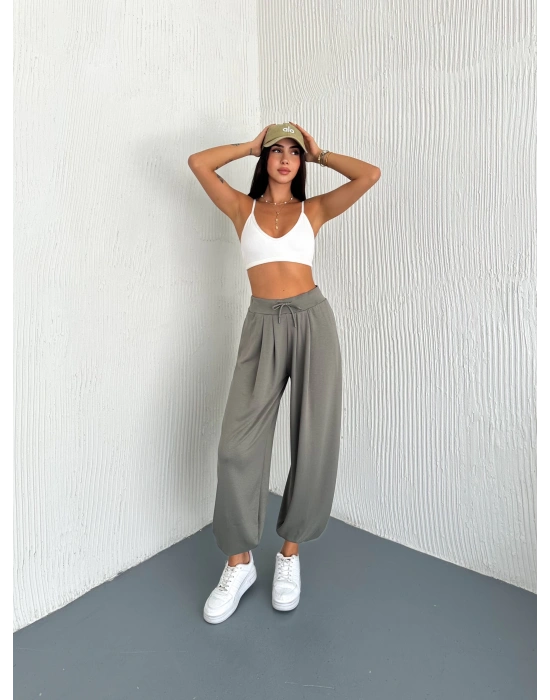 Haki Modal Pileli Şalvar