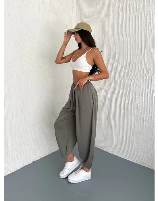 Haki Modal Pileli Şalvar