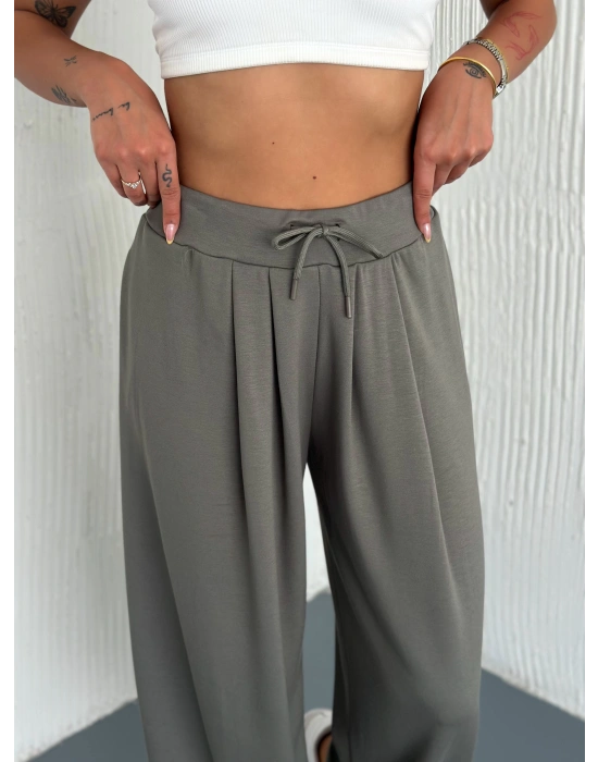 Haki Modal Pileli Şalvar