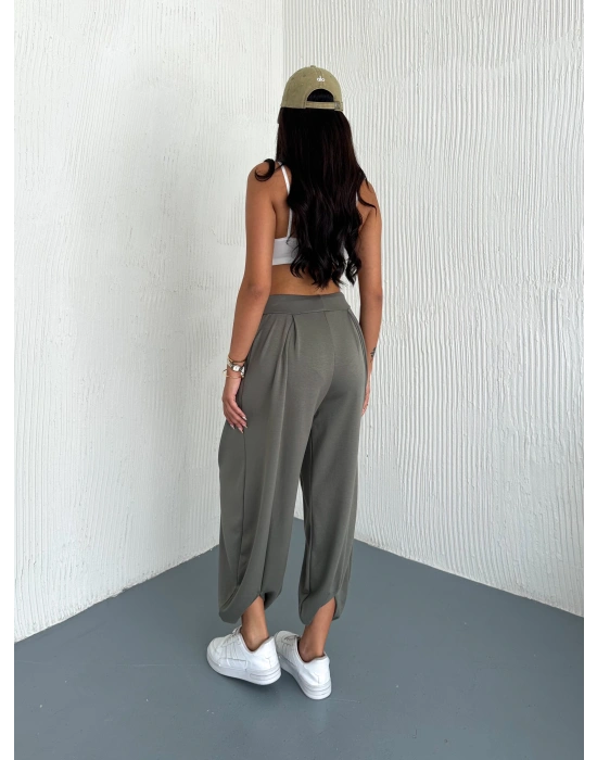 Haki Modal Pileli Şalvar