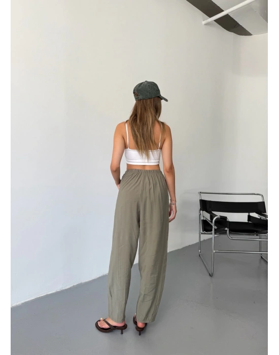 Haki Tensel Havuç Model Çımalı Kadın Pantolon