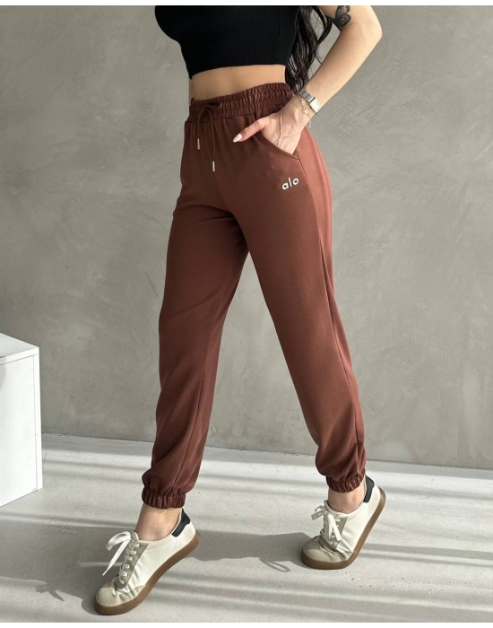 Kahve Alo Model Lastikli Modal Kumaş Eşofman