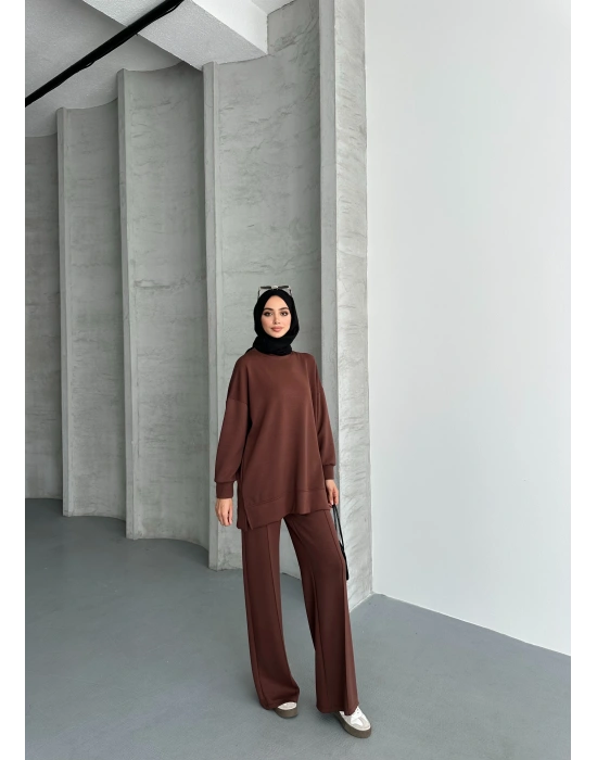 Kahve Çımalı Modal Tesettür Alt Üst Takım