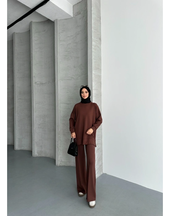 Kahve Çımalı Modal Tesettür Alt Üst Takım